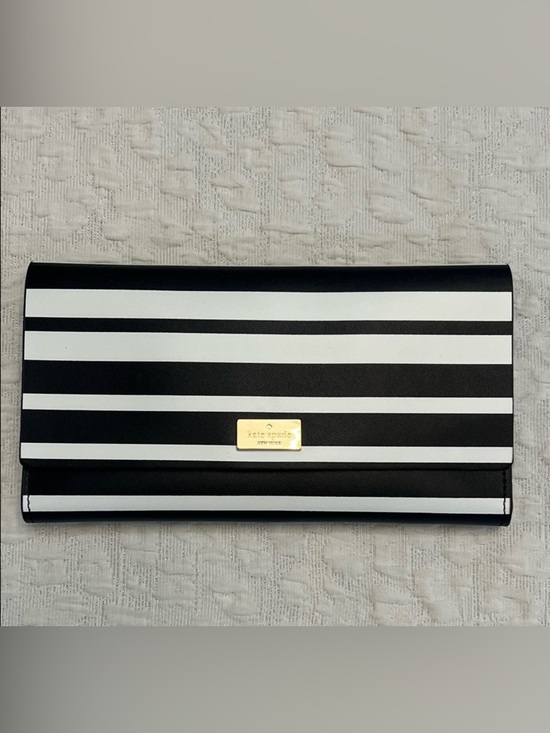 kate spade Handbags - KATE SPADE STRIPED LEATHER WALLET BLACK & WHITE